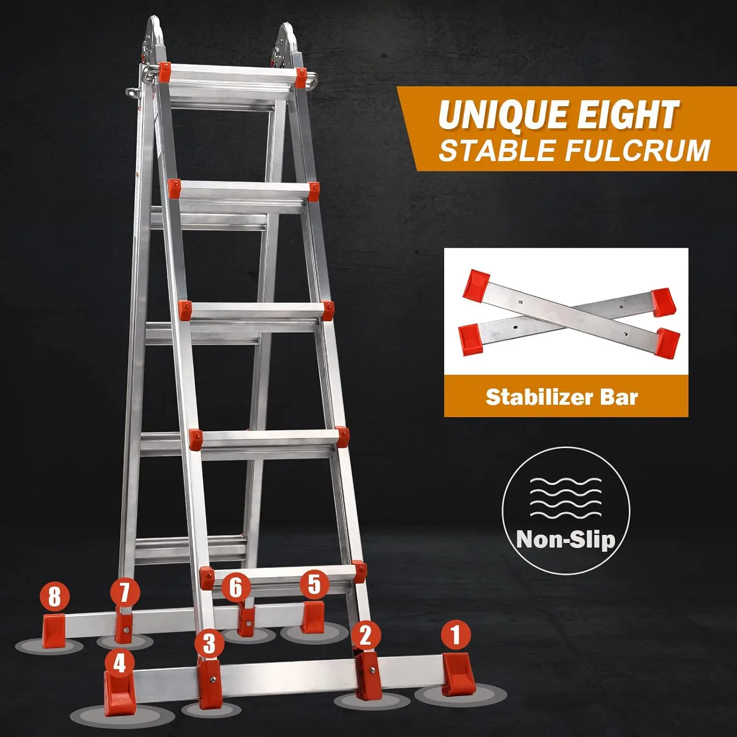 , A Frame 5 Step Aluminum Ladder Extension Ladder, 17 Ft  Position Ladder & Removable Tool Tray with Stabilize