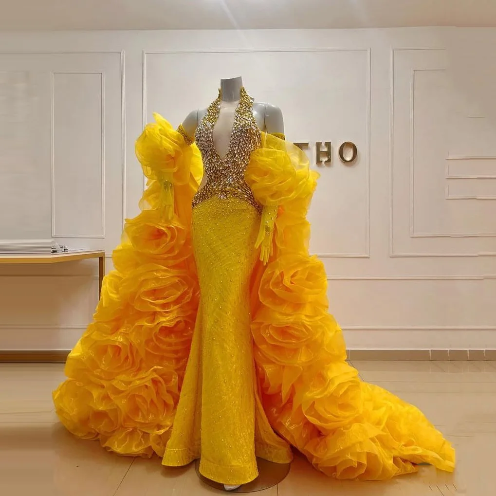 

Elegance Gold Jackets Women Floral Organza Full Sleeves Flower Blouse Off Shoulder Custom Made Baby Shower Cloak Cape Tierred