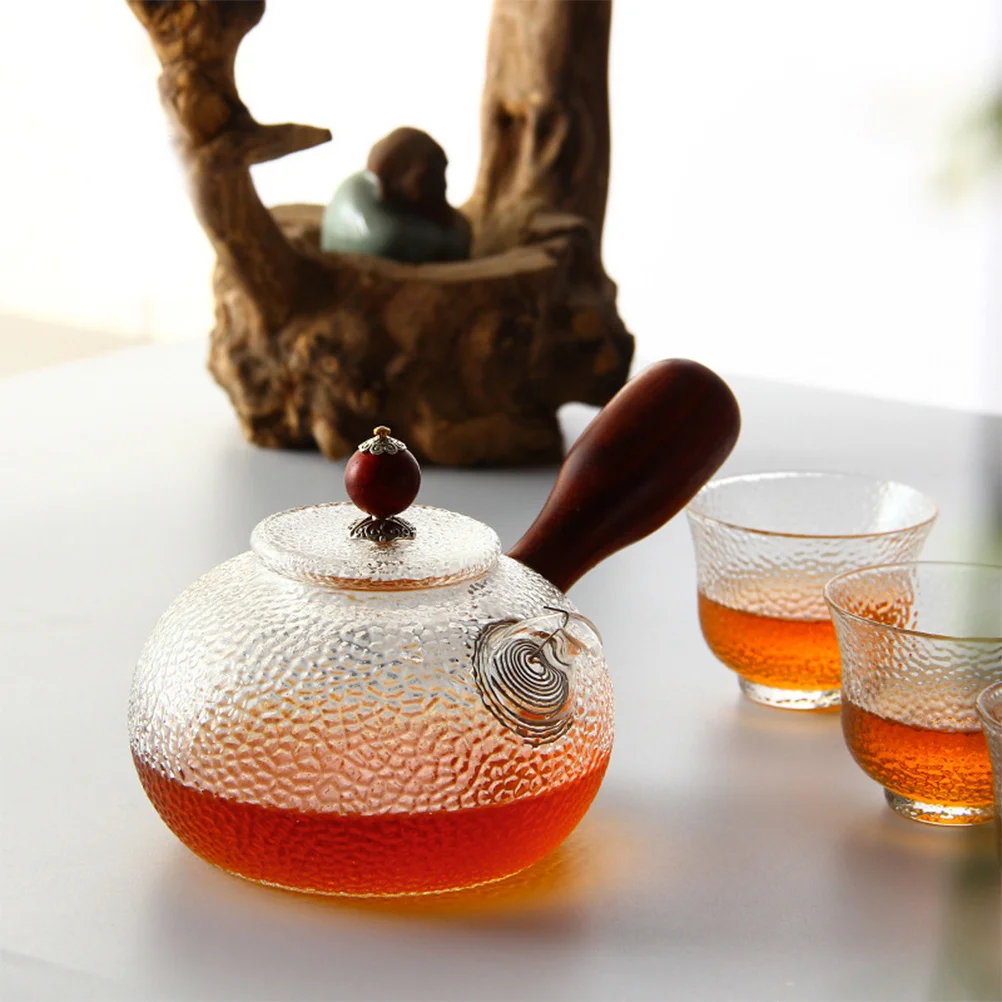 

335Ml Glass Tea Pot Chinese Style Wooden Handle Oolong Puer Teapot With Brew Filter Hammer Texture Home Office Outdoor Use