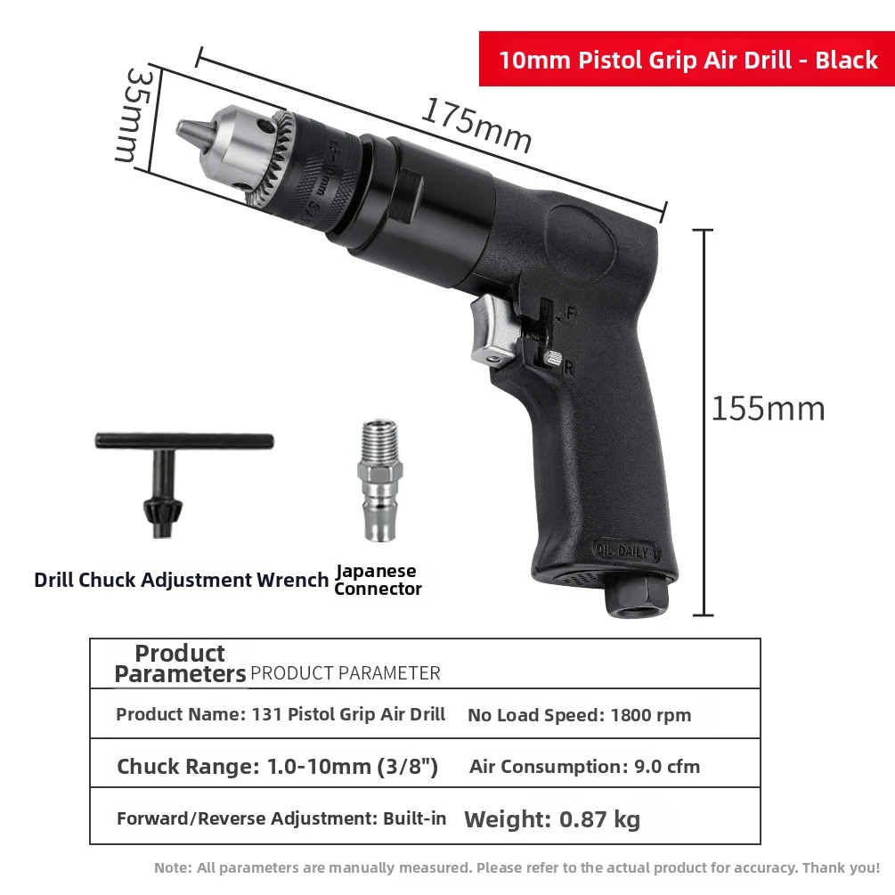 Reversible Air Drill with Adjustable Control for Drilling and Screwdriving Applications in Manufacturing and Construction
