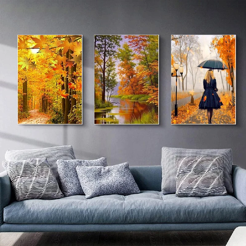 Gatyztory 5D Diamond Painting Picture Rhinestones Landscape Diamond Embroidery Paintings Mosaic Autumn Art Home Decor