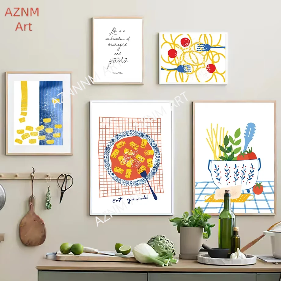 Colorful Food Tomato Pasta Gnocchi mit Pomodoro Poster Print Wall Art Mural Canvas Painting Pictures For Kitchen Room Home Decor