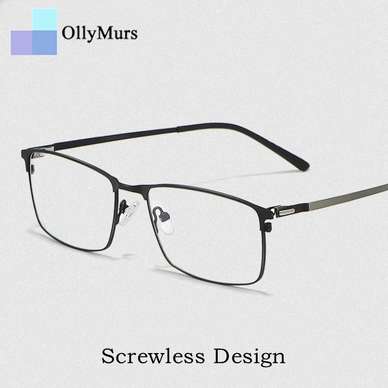 

OLLYMURS Ultra Light Quality Alloy Square Eyewear Screwless Design Fashion Optical Prescription Eyeglasses Frame Men P9847
