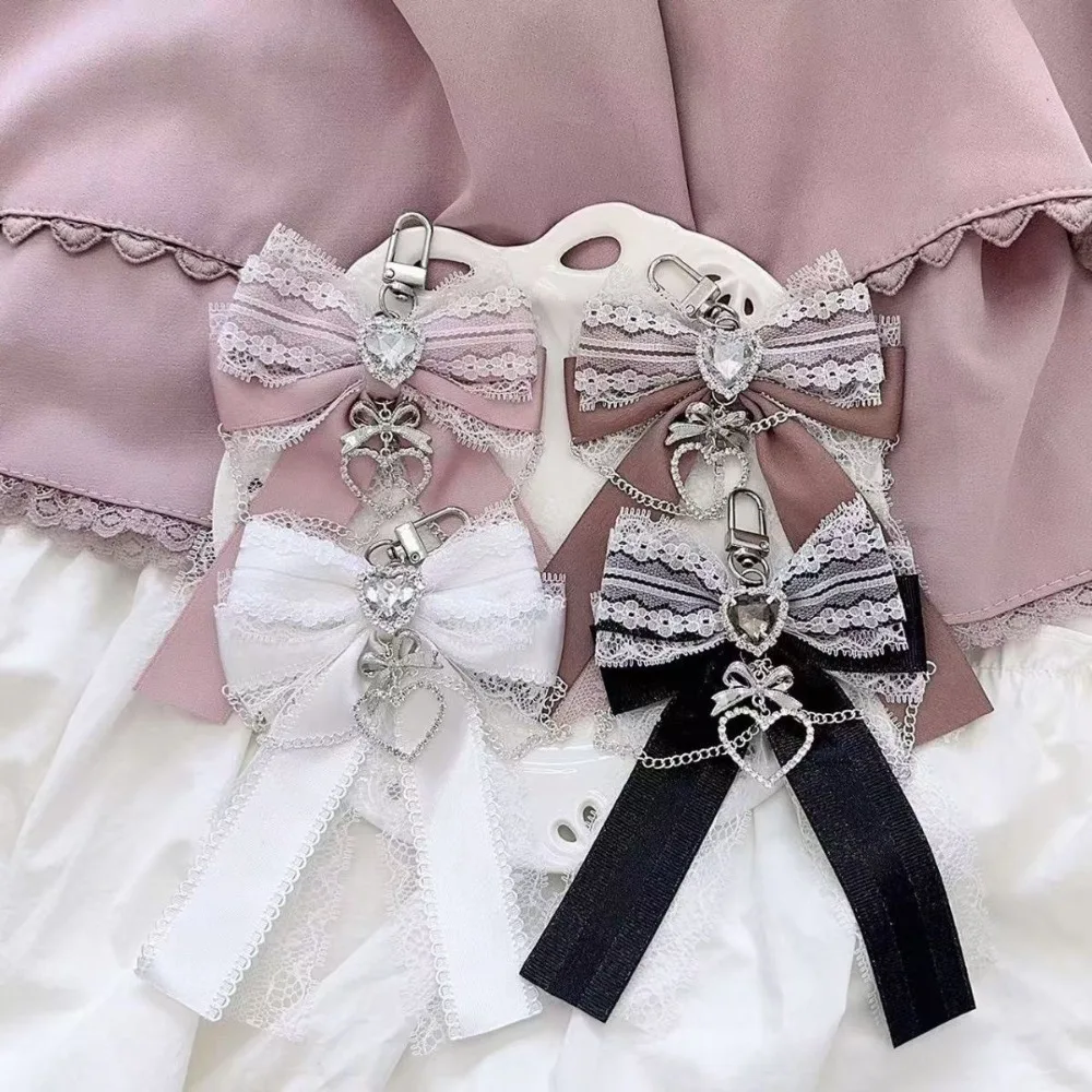 Lace Rhinestone Elegant Bag Charm Keychain for Women Vintage Crystal Purse Accessory High-End Classic Handbag Hanging Decor