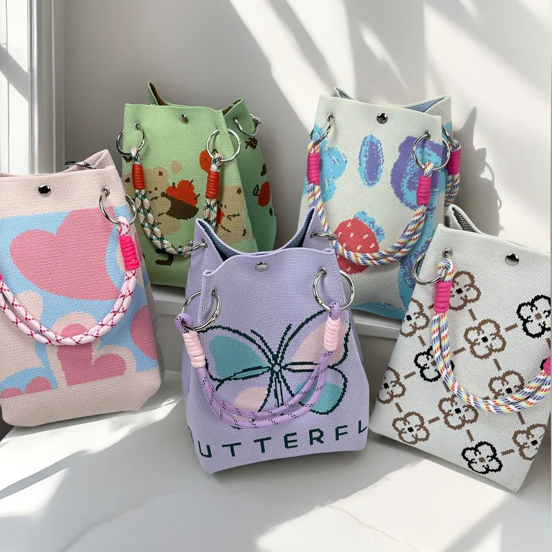 

Вязаная сумка с пряжкой, портативная для работы и улицы, сумка большой вместимости для поездок на работу, маленькая квадратная сумка для хранения.