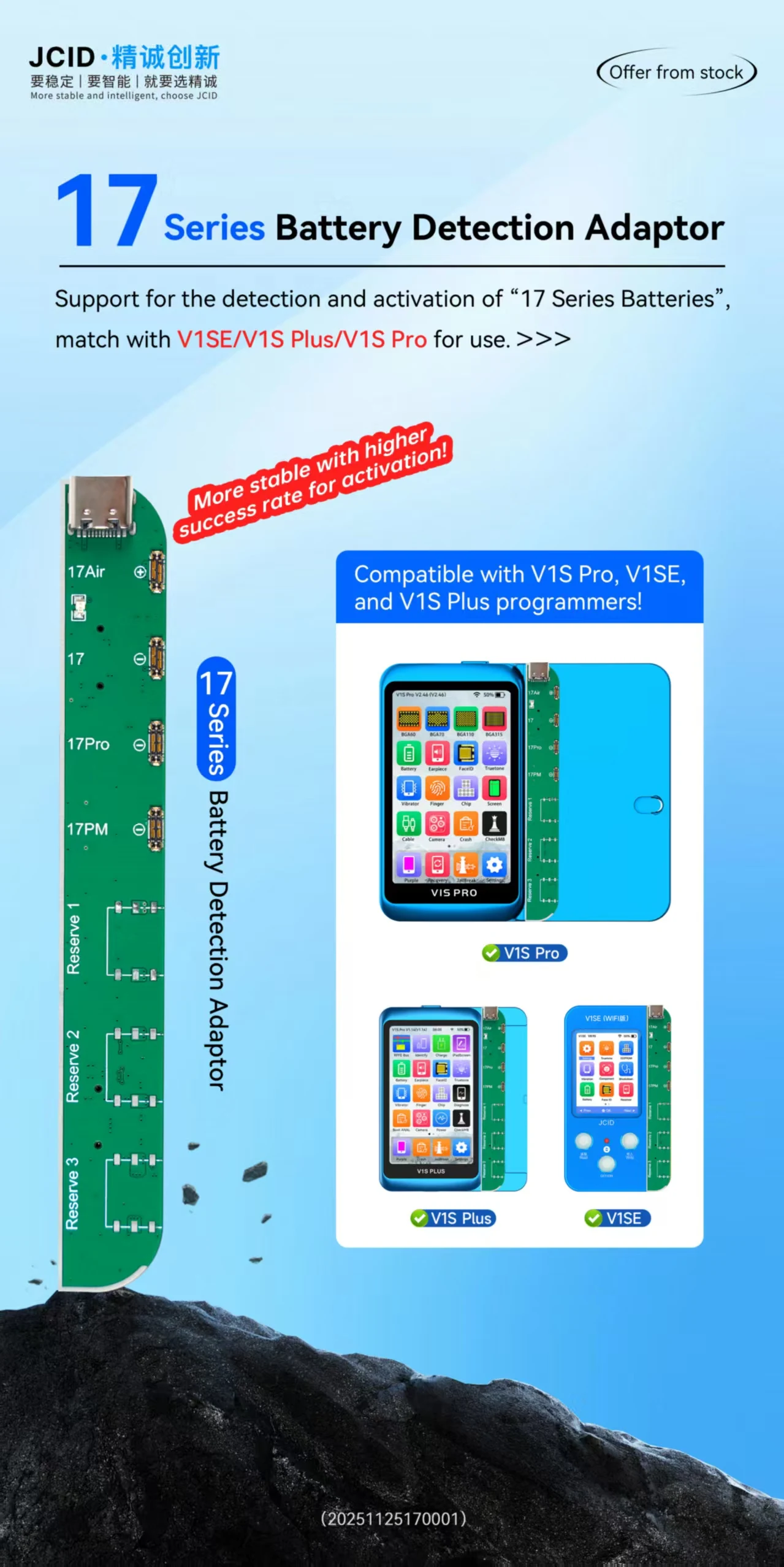 JCID IP17/Air/Pro/ProMax Battery Testing Small Board  for the Detection and Activation of 17 Series Batteries