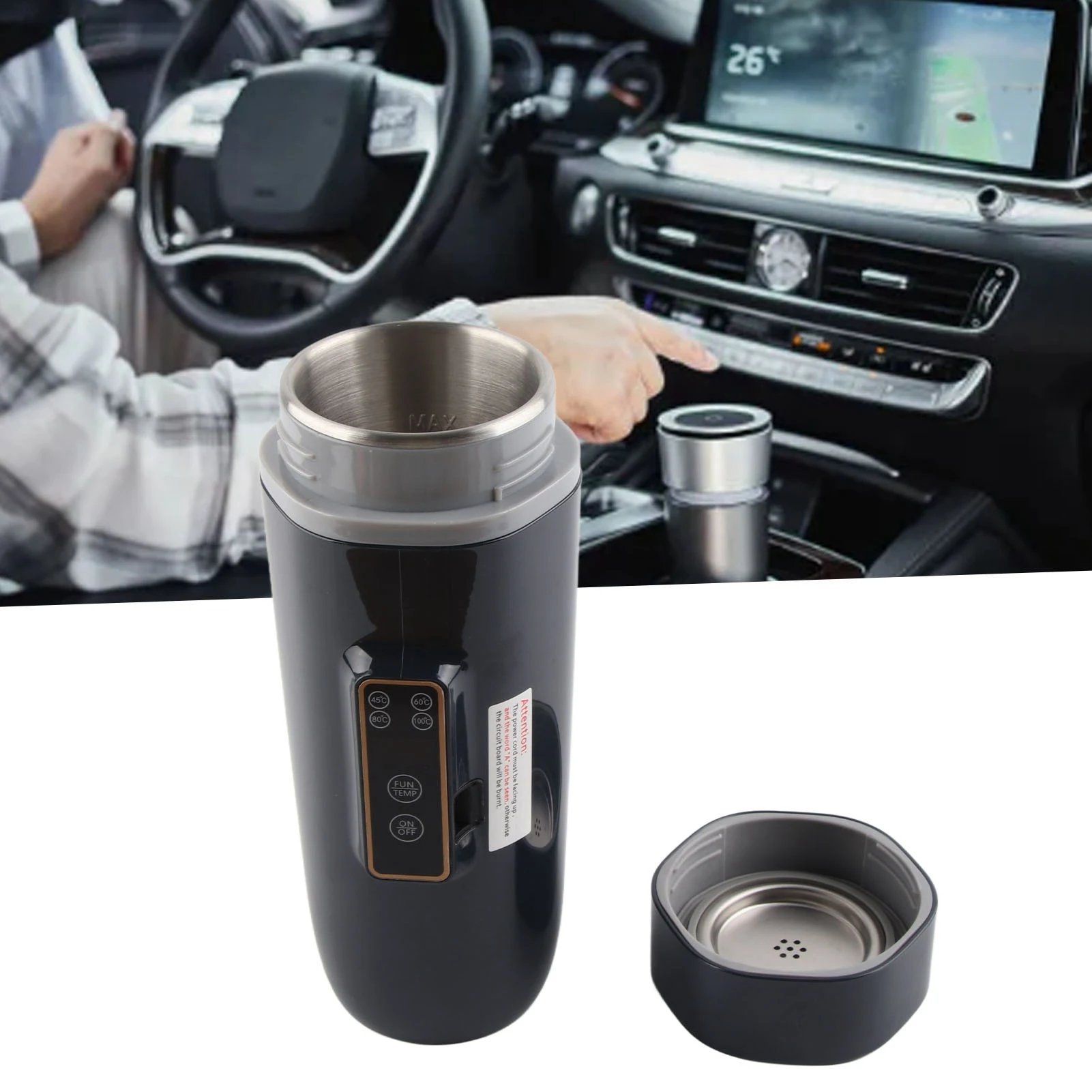 غلاية سفر كهربائية 350 مل مع شاشة ديجيتال غير قابلة للانزلاق مقاومة للماء غلاية قهوة محمولة للسفر للاستخدام الخارجي 12 فولت 80 وات