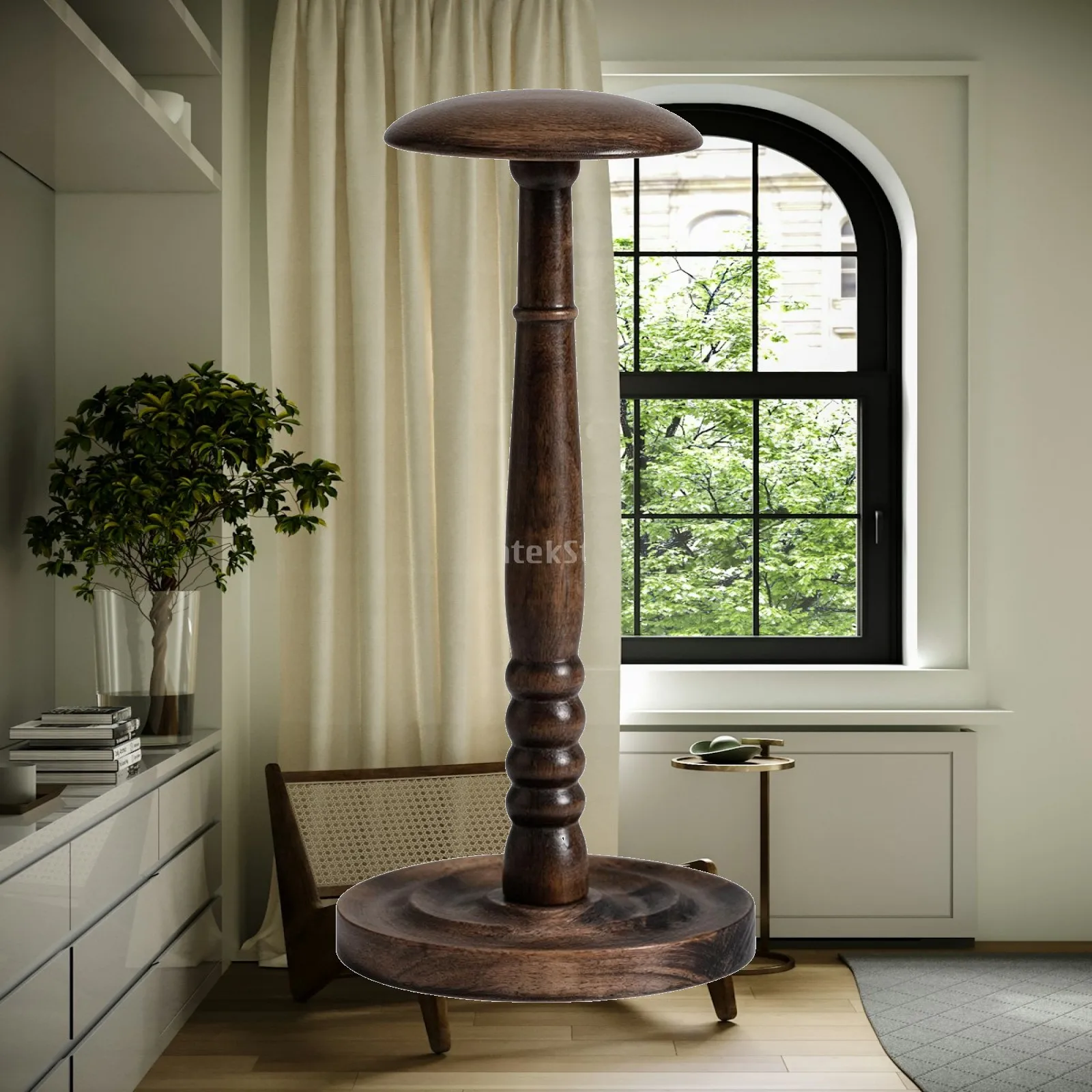 Tabletop Hat Stand Decorative Wooden Hat Stand with Round Base Stable for Clothing Shops, Dressing Areas, Retail Counters