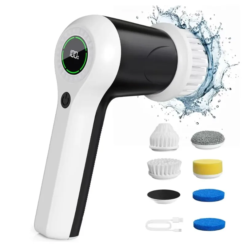 Smart Electric Rotary Scrubber Light Emitting Diode Display Waterproof Household Cleaning Brush Consumer Electronics