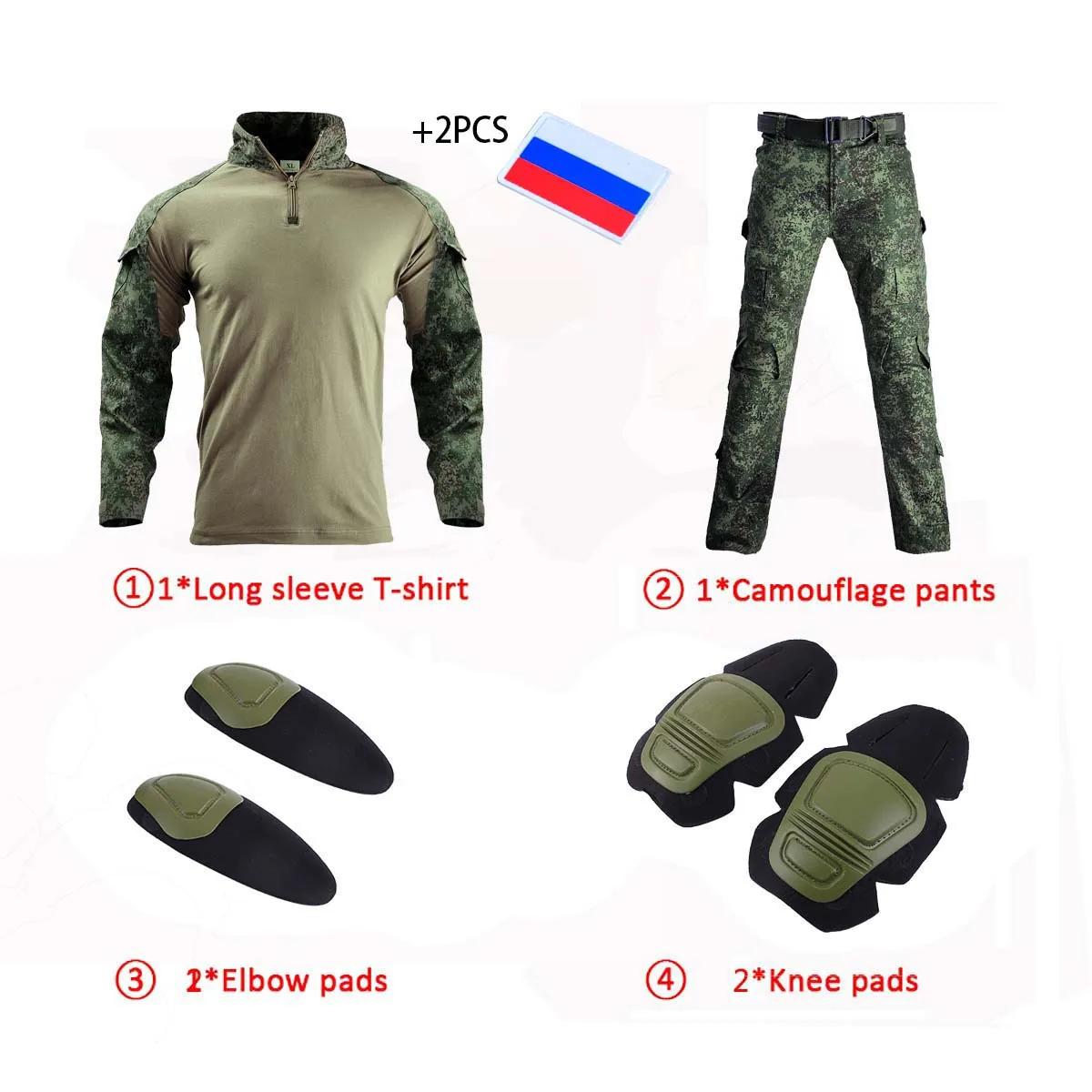 

Russion Camo Tactical Pants Military Uniform +Pads Trainning Outdoor Working Clothing Combat Shirt Windproof Hunting Clothes New