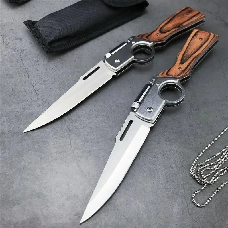 AK47 EDC Folding Knife Multi-Purpose Knife Outdoor Pocket Hunting Survival Knife Tactical Self Defense Utility with LED Lights