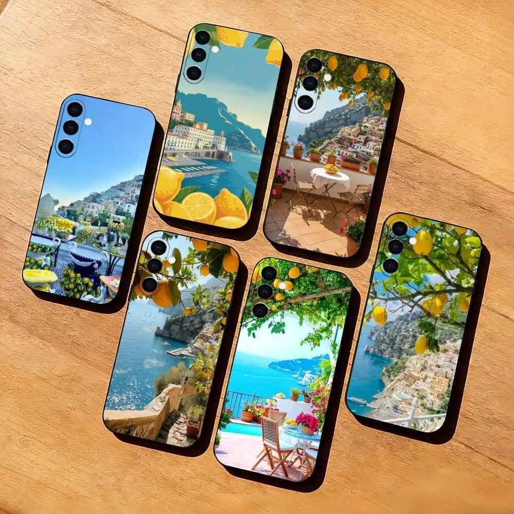 E-European Amalfi C-Coast Lemon EACL Phone Case For Samsung Galaxy A73,A72,A71,A70,A53,A52,A51,Soft Silicone Black Cover