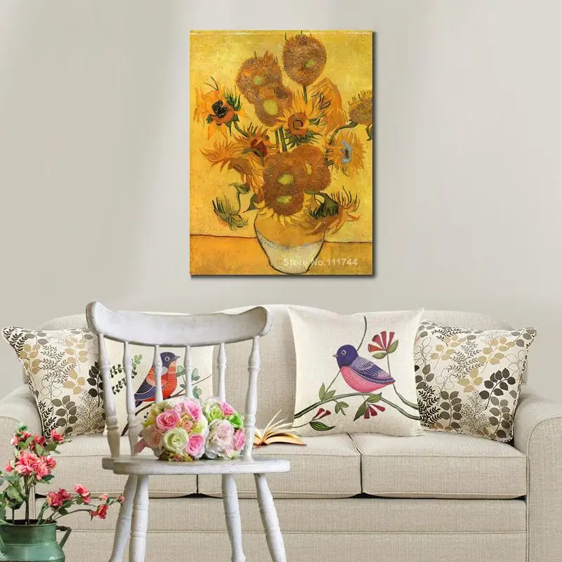 Handmade Famous Art Canvas Artwork Still Life Vase with Fifteen Sunflowers Vincent Van Gogh Painting for Living Room Decor