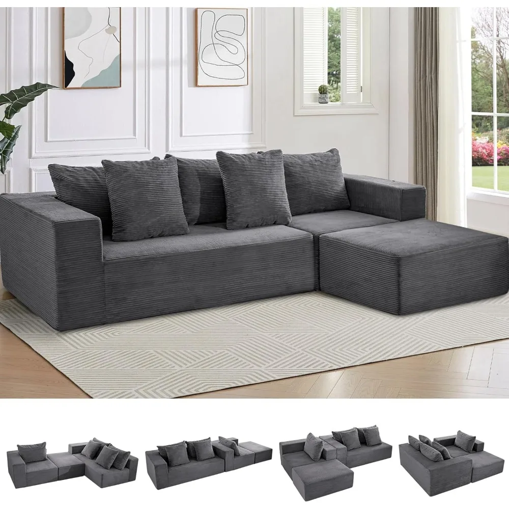 

108" Cloud Sectional Couch with L-Shape Chaise, Modular Sofa Memory Foam, Boneless Sofa with Movable Ottoman, Upholster