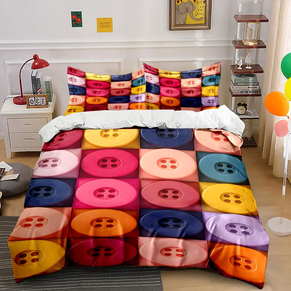 Colorful buttons neatly arranged Print Bedding Set 1 Duvet Cover 2 Pillowcases for Adult and Children Luxury Gift Full Size