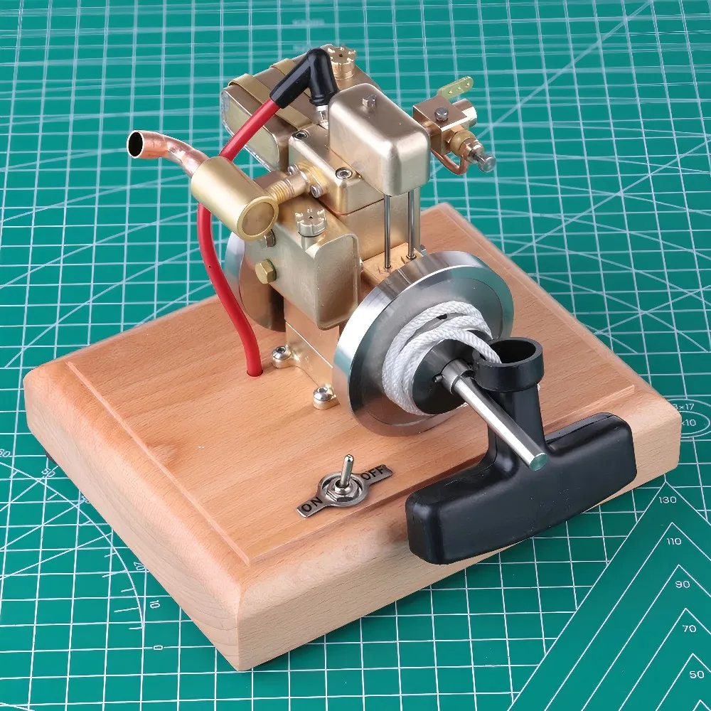 M12B Water Cooled Engine Model 1.6cc Metal Single Cylinder 4 Stroke Internal Combustion Engine with Wooden Base Startable Toy