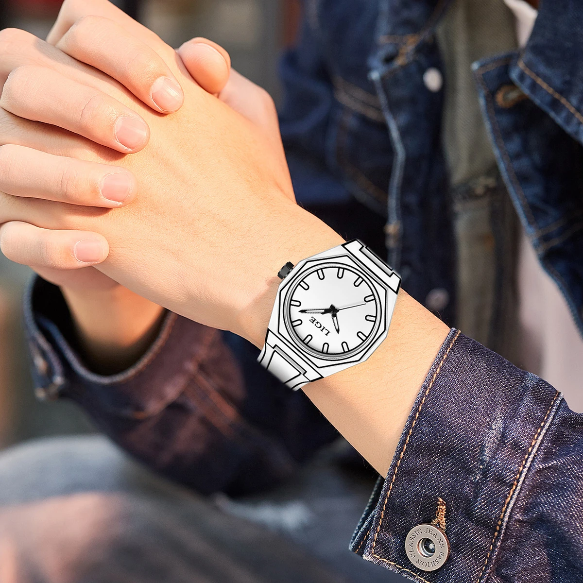 LIGE Couple watches Modern Minimalist Sketching Creative Sports and Leisure Watch Creative Design Waterproof Watch Couple gift