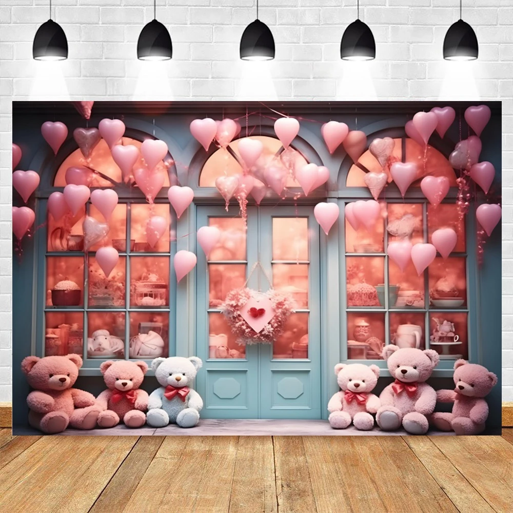 День святого Валентина игрушечные медведи цветочный магазин фон любовь сердце воздушный шар 14 февраля пара портретная фотография фон для фотостудии