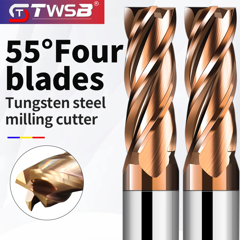 

HRC55 degree 4-sided tungsten steel milling cutter, extended hard alloy CNC machining milling cutter, 50-100mm