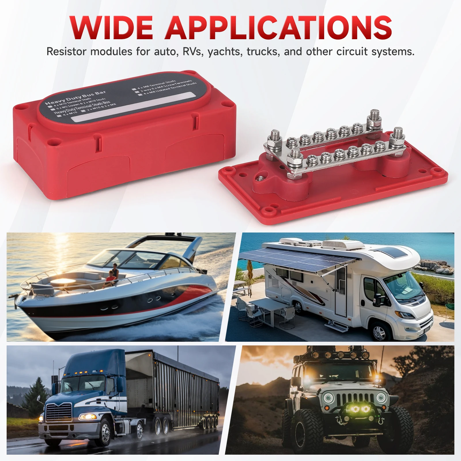 300A 48V DC Stromverteilerblock, wasserdicht, mit M6 M8 Anschlussbolzen, Hochleistungs-Batterie-Stromschiene für Marine, Wohnmobile und LKW – Detail 6