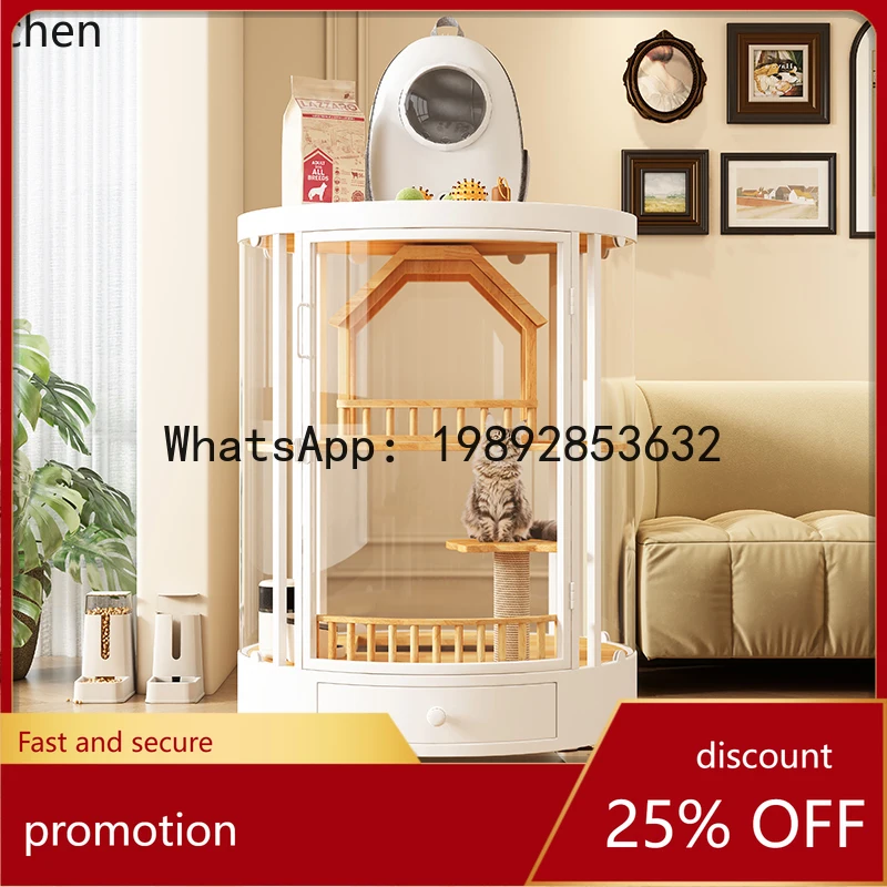 

YFY Round Cat Villa Luxury Panoramic Cat House Indoor Space-Saving Cat Cabinet with Toilet and Storage Integrated