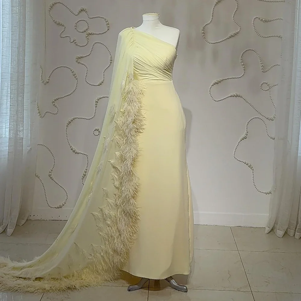 

Customized Jersey Feather Ruched Party A-line One-shoulder Bespoke Occasion Gown Midi Dresses