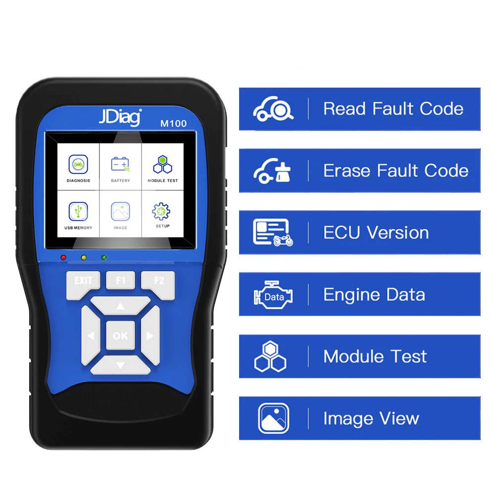 JDiag M100 Motorcycle Diagnostic Scanner Moto Fault Diagnostic Tool Motorbike Code Reader For KTM Yamaha Kawasaki Suzuki Honda