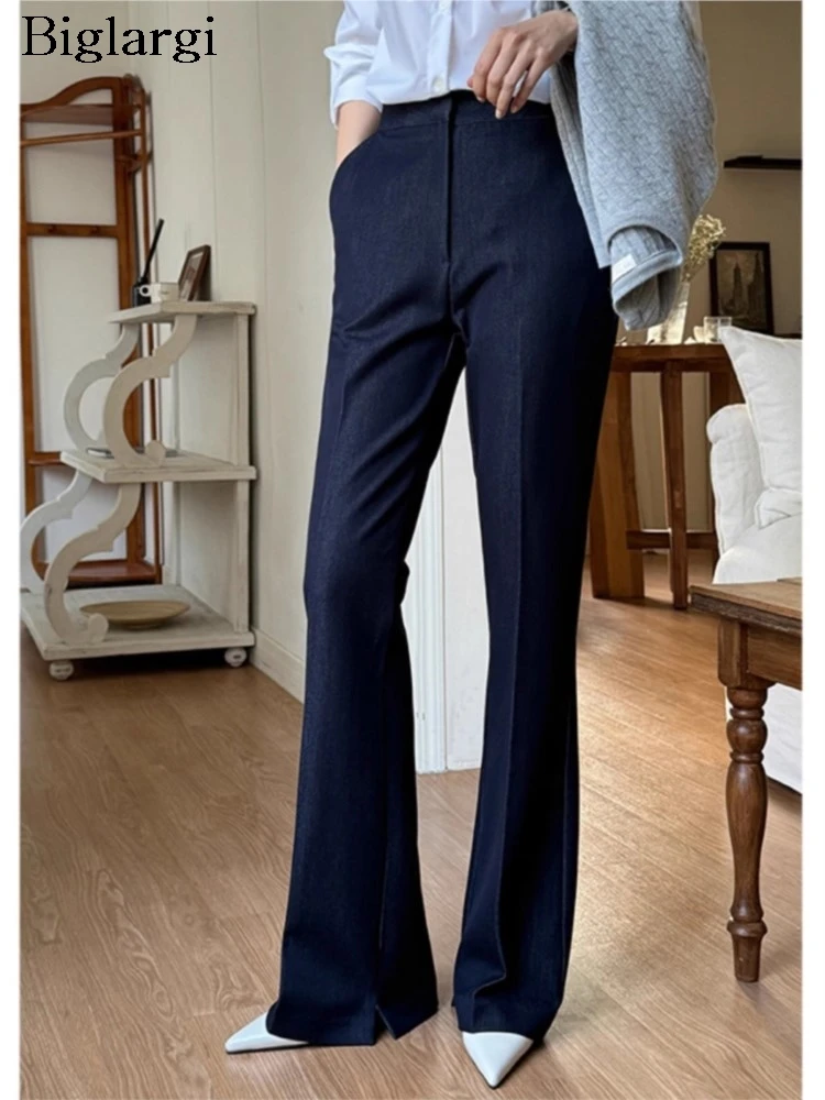 

Summer Flared Pant Women Slim Bodycon High Waist Fashion Split Ladies Bell-bottom Trousers Korean Style Pleated Woman Pants