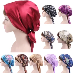 Kobiety satyna jedwabna czapka noc czapka do spania włosy Bonnet kapelusz pokrowiec na główkę Satin Turban chustka na głowę regulowane panie długie włosy pielęgnacja Bonnet