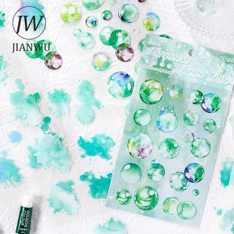 JIANWU Vintage Colorful Bubble Smudge Landscape Material Collage Scrapbooking PET Sticker Creative DIY Journal Stationery