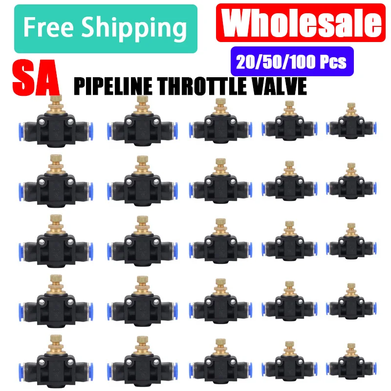 SA Throttle Valve Pneumatic Air Connector Fitting 4mm 6mm 8mm 10mm 12mm Speed Control Regulator Valves Push In To Air Hose Tube