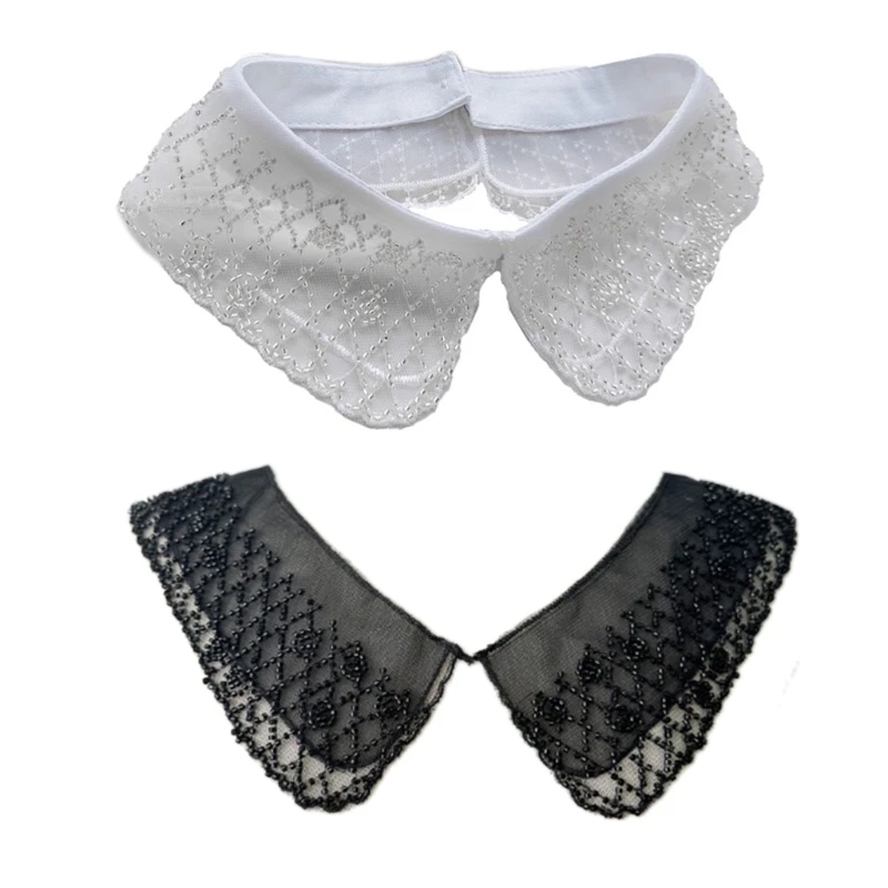 

Elegant Organza Embroidered Beaded Lapel Faux Collar for Women Fashion Apparels Dropship