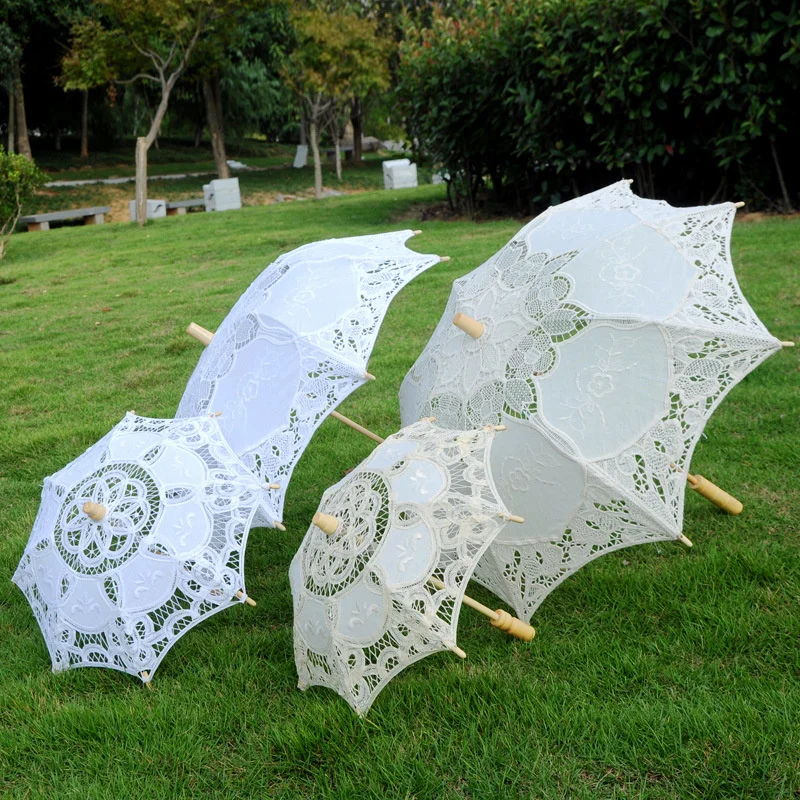 28/45/75CM Wooden Handle Lace Craft Umbrella Celebrity Lace Umbrella Wedding Photography Bride Bridesmaid Umbrella Decor 