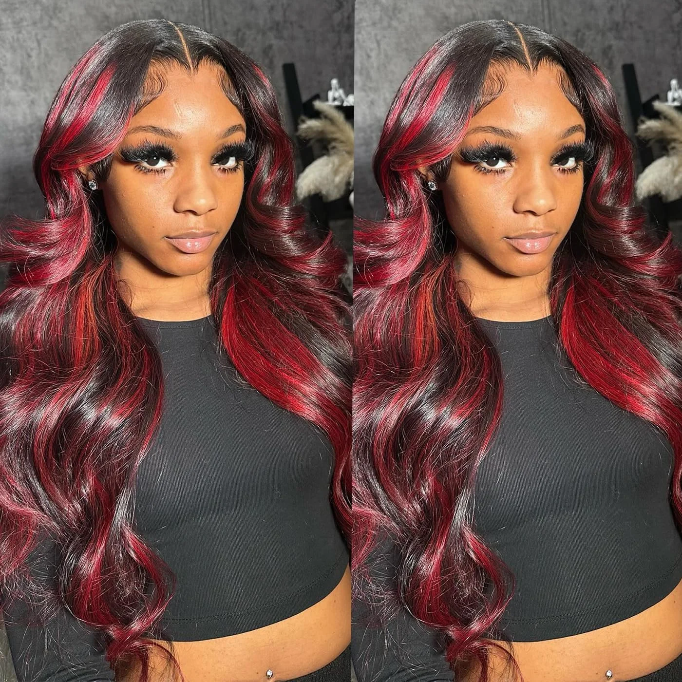 

Curtain Bangs wig Highlight Red Body Wave Lace Front Wig Human Hair Ombre Burgundy Wigs 13x4 Lace Closure Body Wave Wig