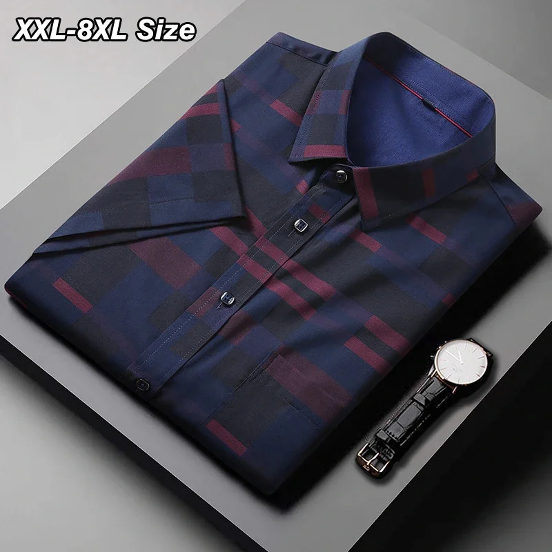 

Summer 2024 Men's Short Sleeve Shirt Plus Size 7XL 8XL Fashion Stripe Print Loose Business Casual Party Dress Quality Clothing