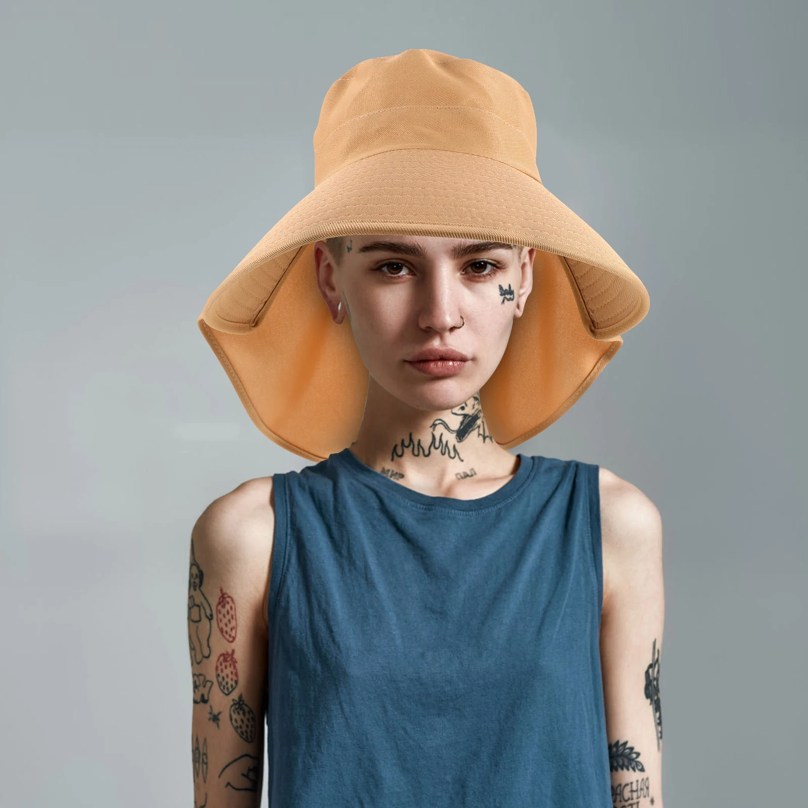 

Sun Hats for Women Wide Brim Bucket Hat Neck Flap Shawl Fishing Cap Outdoor Summer Beach Cooling Gardening Hiking Travel