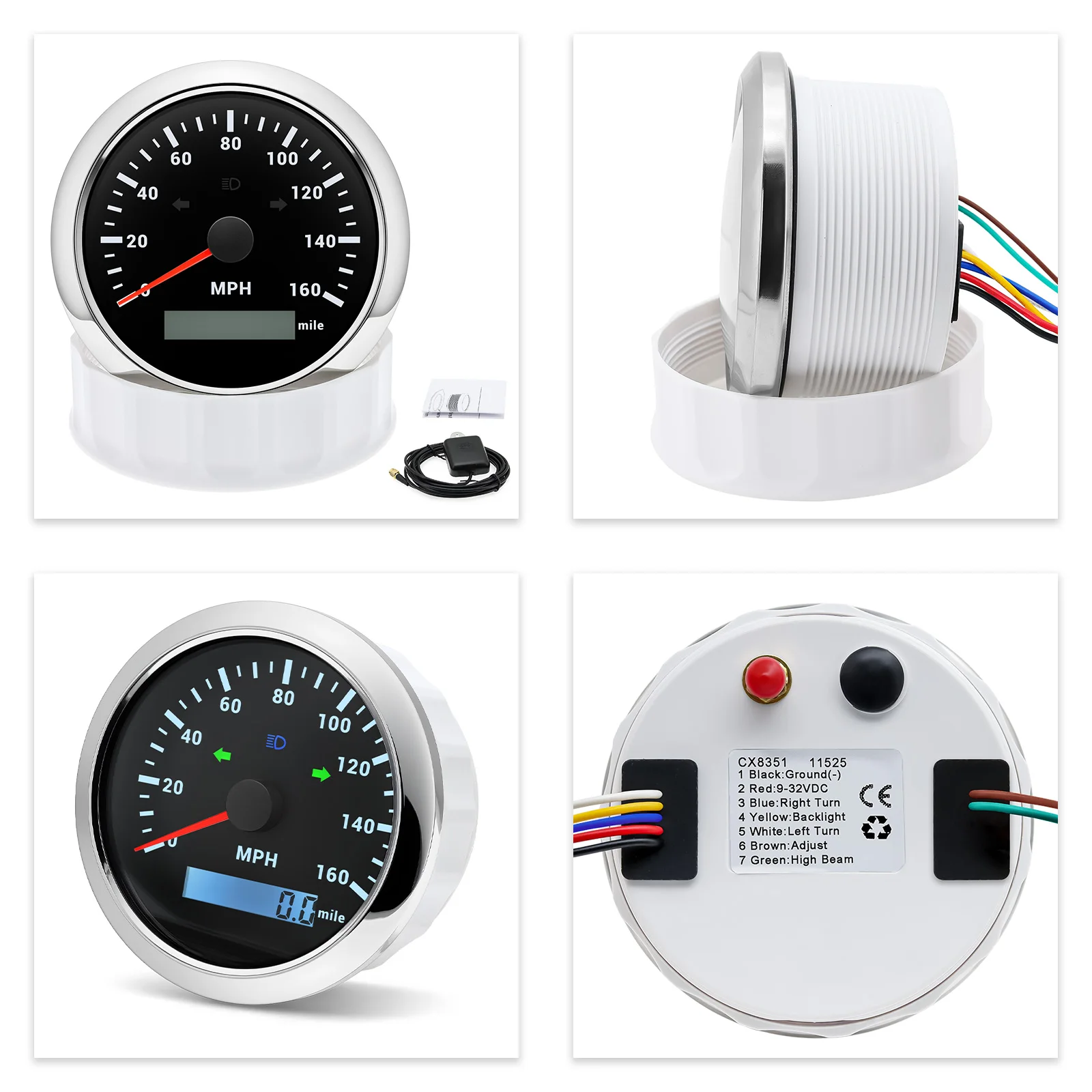 85mm Digital Speed Gauge GPS Speedometer With Antenna Waterproof 7 Color Backlight 0-160MPH Speed Indicator For Marine Boat Car