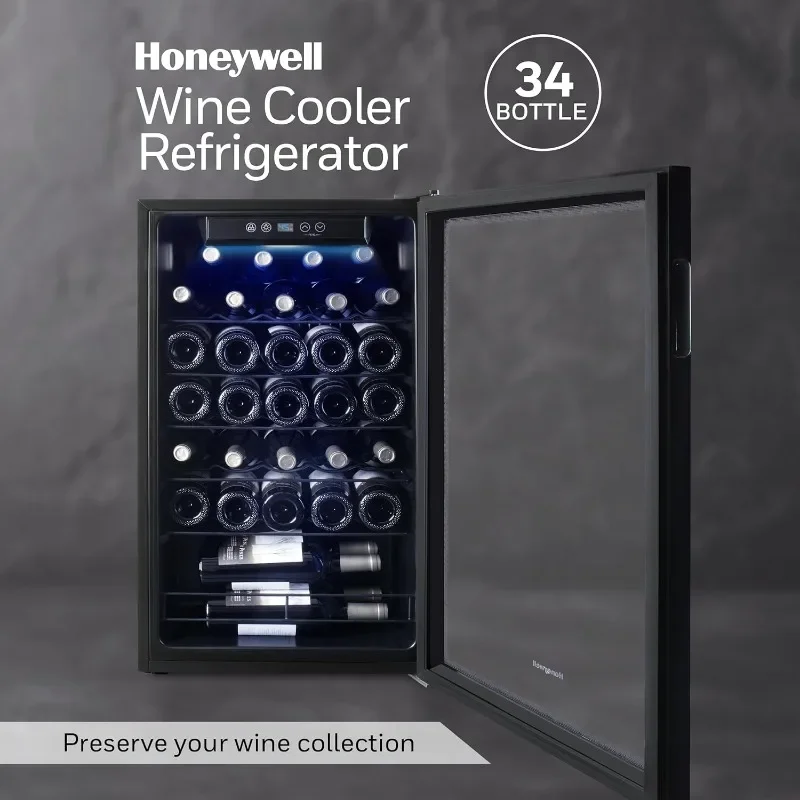 34 Bottle Compressor Wine Cooler Refrigerator, Large Freestanding Wine Cellar For Red, White, Champagne or Sparkling Wine