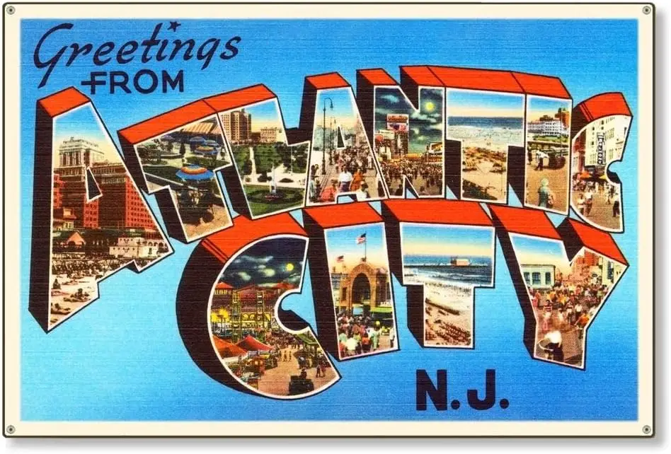 Metal Tin Sign Vintage Chic Art Decoration Atlantic City New Jersey Travel for Home Bar Cafe Farm Store Garage or Club 12