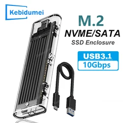 M.2 NVME/NGFF SSD Enclosure 10Gbps USB3.1 Gen2 To Type C Clear External Hard Drive Case Box for M.2 2230 2242 2260 2280 PCIe SSD