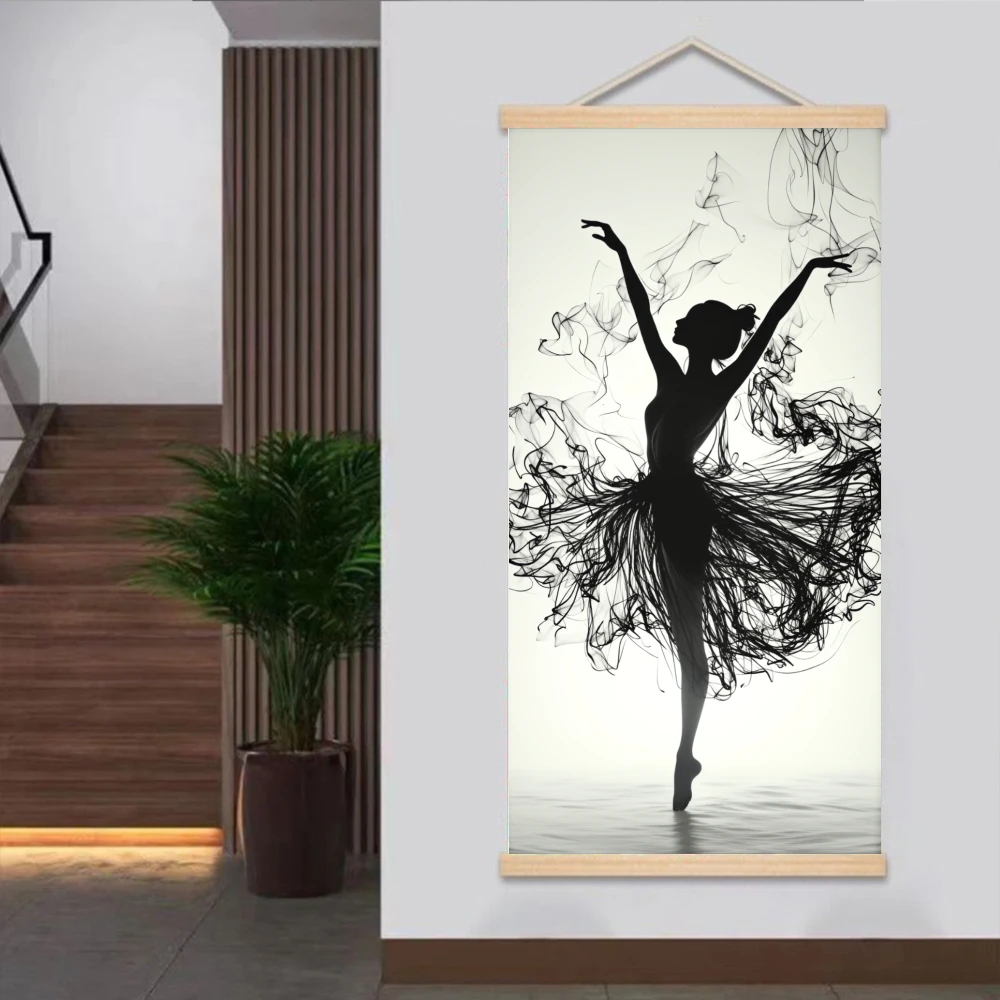 1pcs Wood Scroll Hanging Canvas Painting Poster Prints Wall Art  White with Floral Garden Perfect For Home Decoration Festive