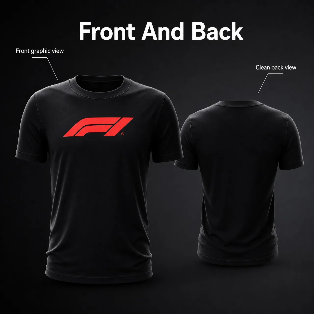 Formula 1 Racing Casual T-Shirt Black Front Logo Print Crew Neck Men Sporty Daily Wear Short Sleeve Street T-Shirt