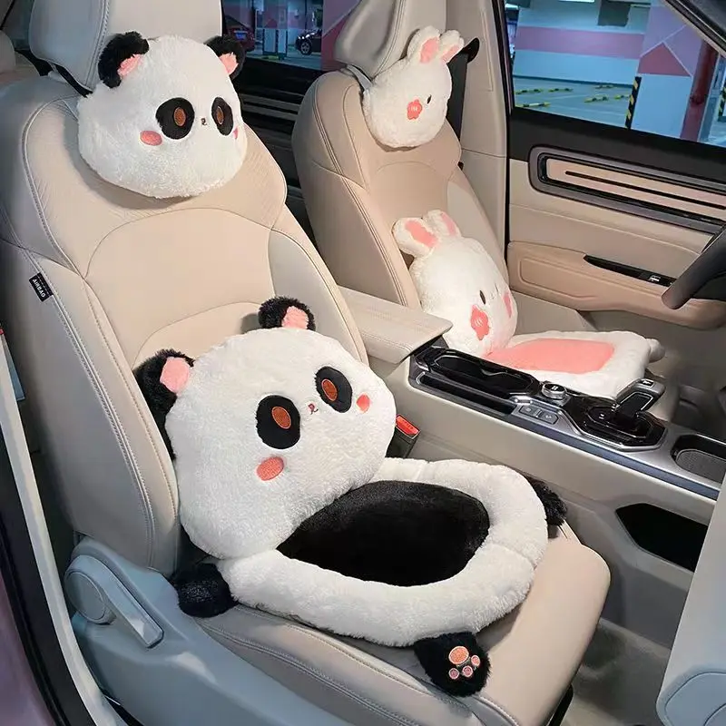 2023 New Cartoon Cute Rabbit Plush Four Seasons Universal Soft Seat Cushion Lumbar Support Car  Headrest Neckpillow