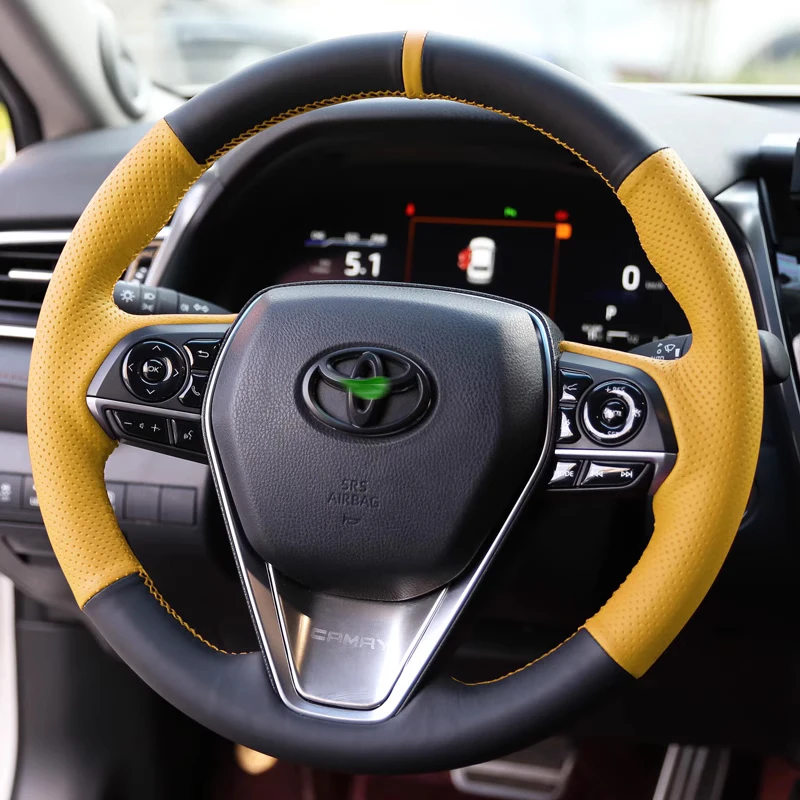 

For Toyota Corolla 19-24 Levin 21-24 Camry 21-23 Car Steering Wheel Cover Manual Sewing Genuine Leather Protector Braid Car Part