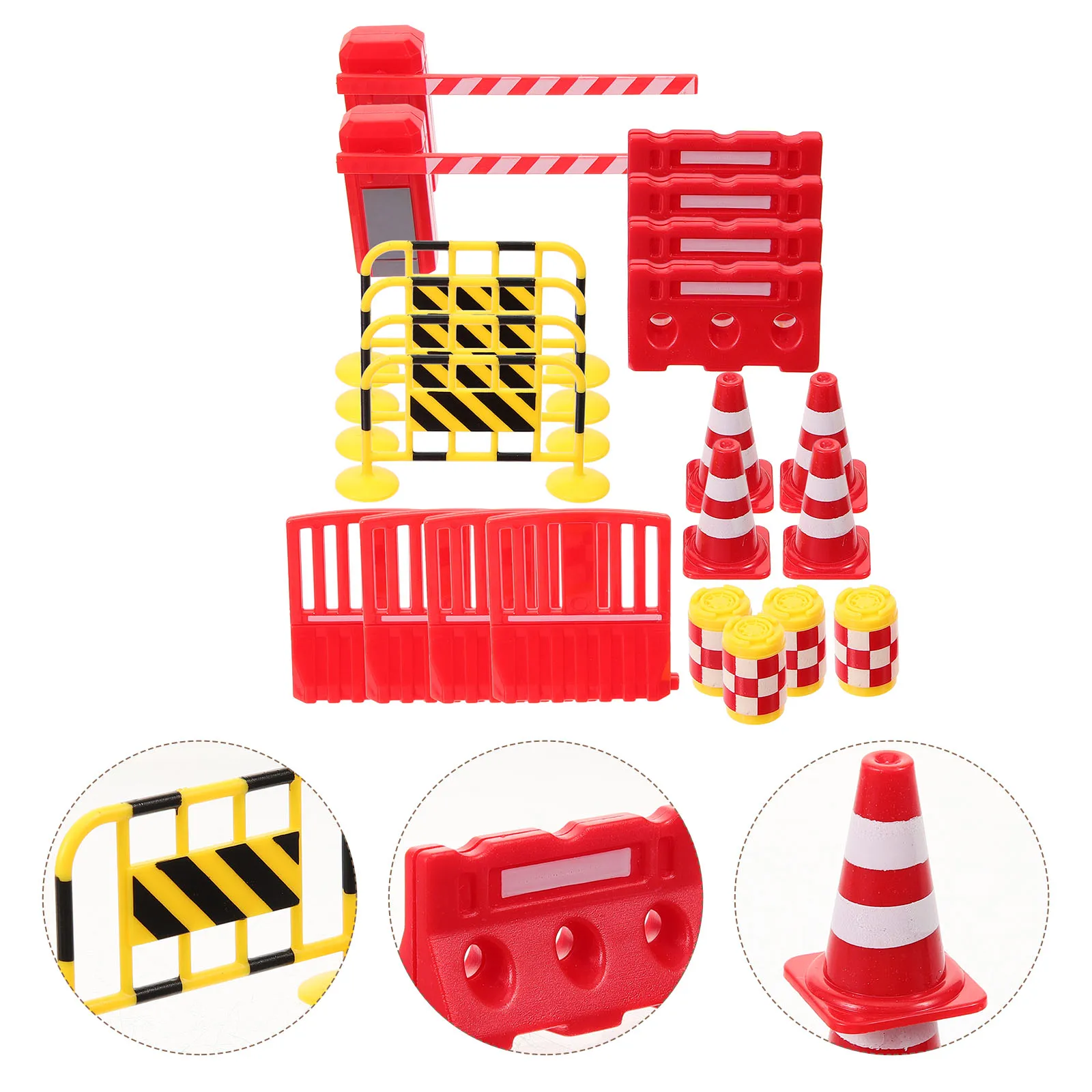 22 ชิ้นการจราจรช่วยสอนจําลองป้ายของเล่น Miniature Barricade แผนที่บล็อกรุ่น Cones รถราง Playset Traffic Barrier