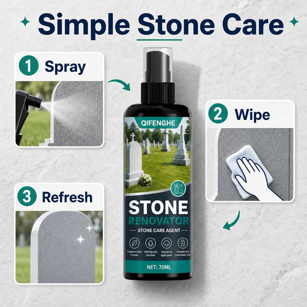 Stone Renovator Spray for Memorial Stones and Tombstones, Unscented Glycerin-Enhanced Stone Care Agent for Faded Weather
