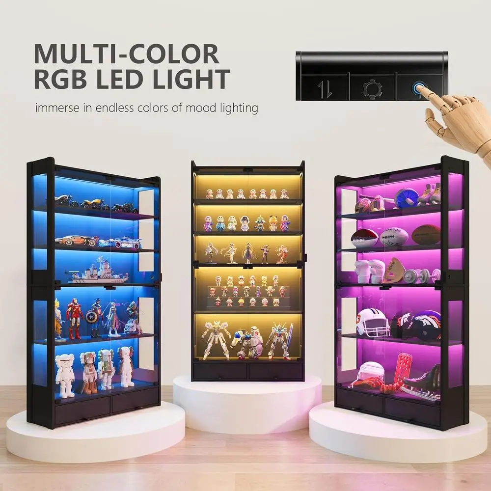 69 Tall Black LED Lighted 5-Tier Display Cabinet for Collectibles and Figurines view 4