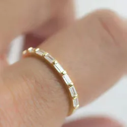 High End PVD Gold Color Shinny Square Zircon Ring for Women Gold Plated Waterproof Jewelry