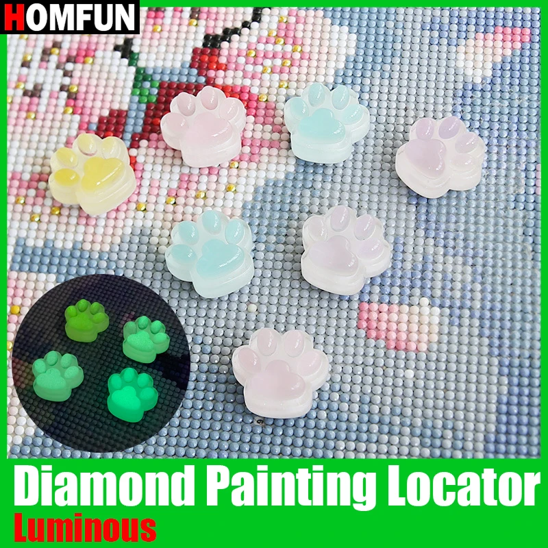 HOMFUN 1pcs Random Color Diamond Painting Luminous Locator Magnet Cover Holder Embroidery Localizer Accessories Cat Paw Fixer