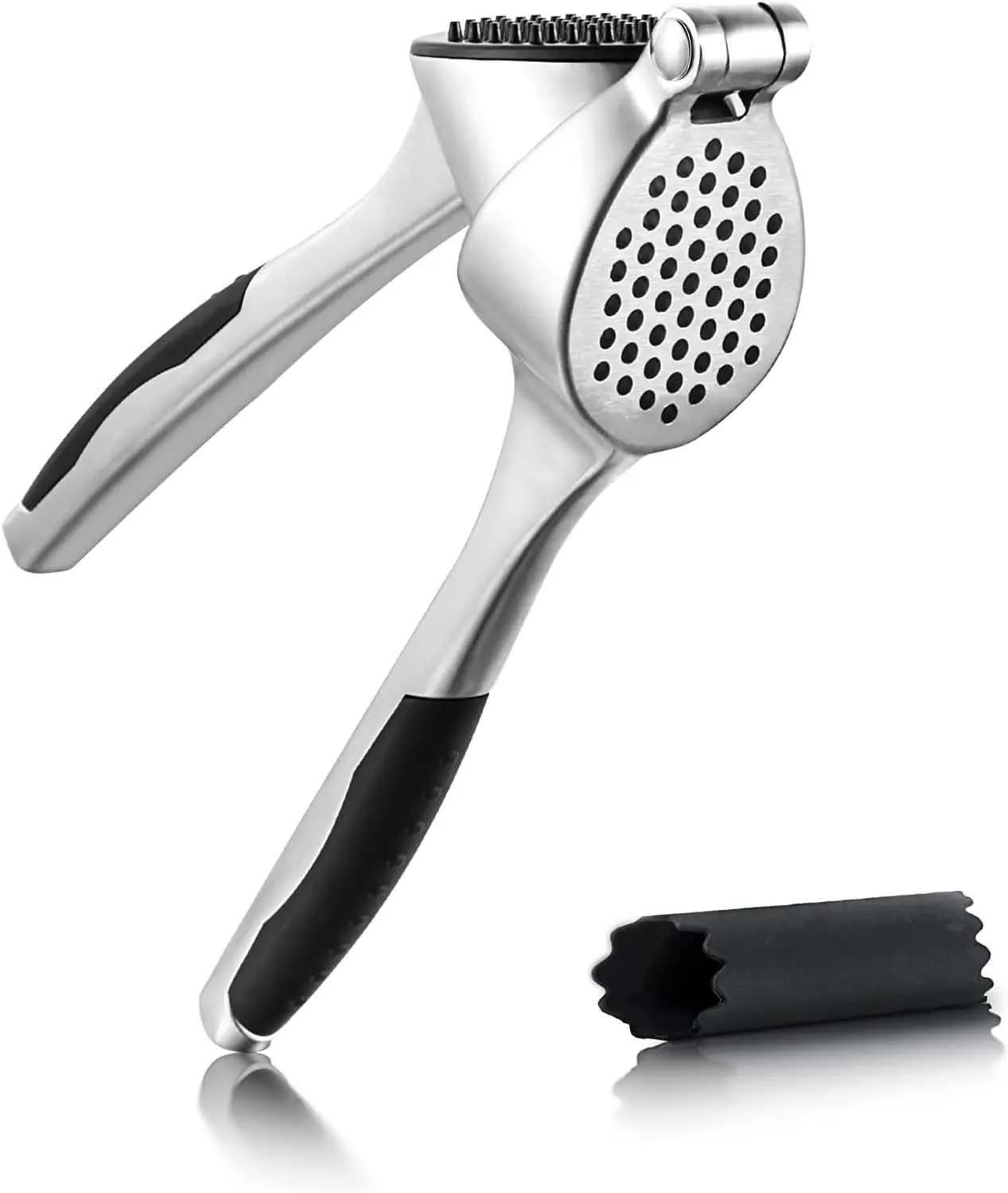 Garlic Press, Premium Garlic Mincer with Ergonomic Grip Handle, Professional Garlic Presser Crusher and Peeler Set